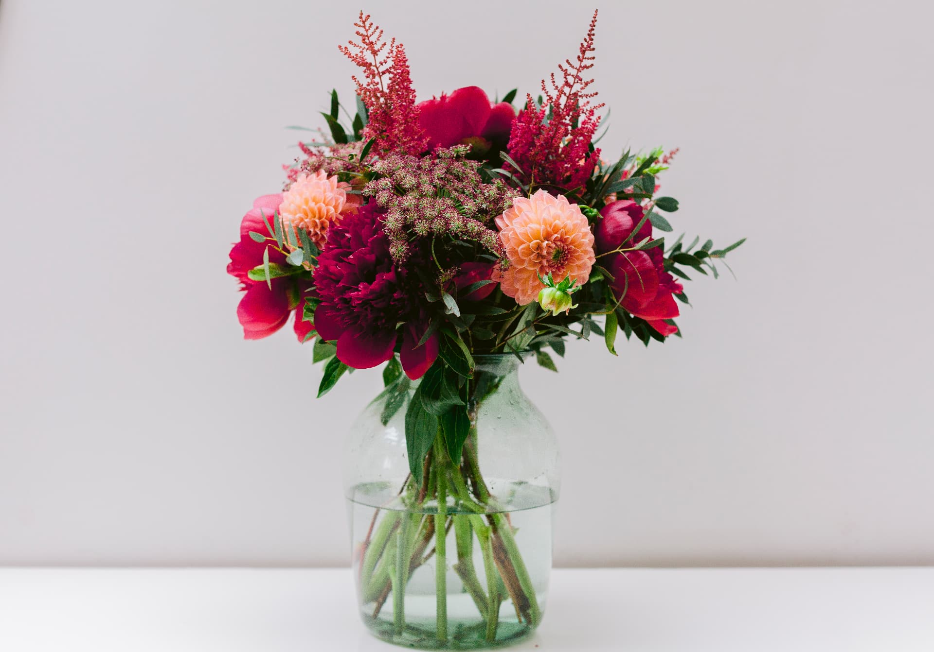 Bramble & Willow bouquet of pink peonies, dahlias and astilbe